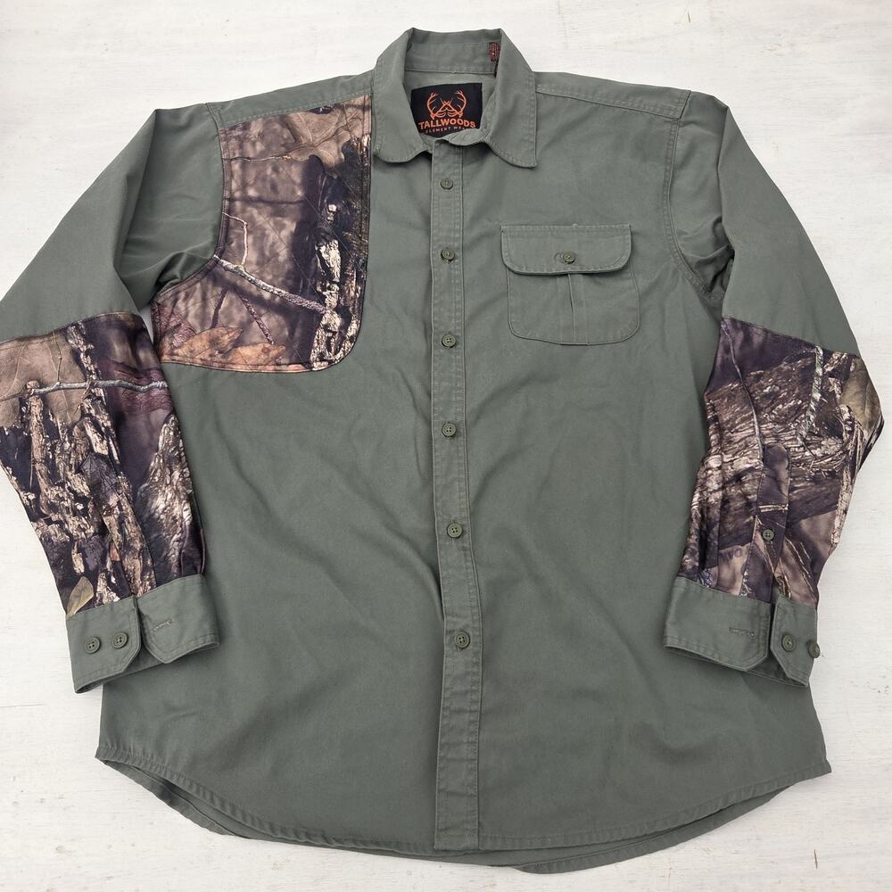 Tallwoods Element wear Men’s Size XL Green Camo Long Sleeve Button Up Hunting